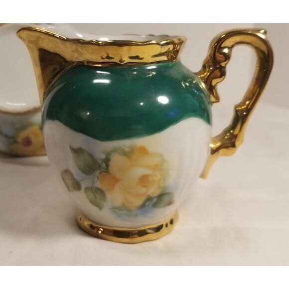 Vintage Porcelain Yellow Rose Creamer & Sugar Bowl Gold Trim - Picture 4 of 6